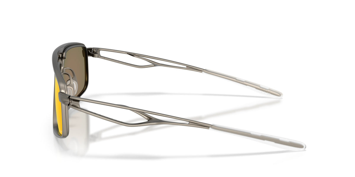 Oakley Bushwick matte gunmetal sunglasses side profile view showing Prizm Ruby lenses and temple design