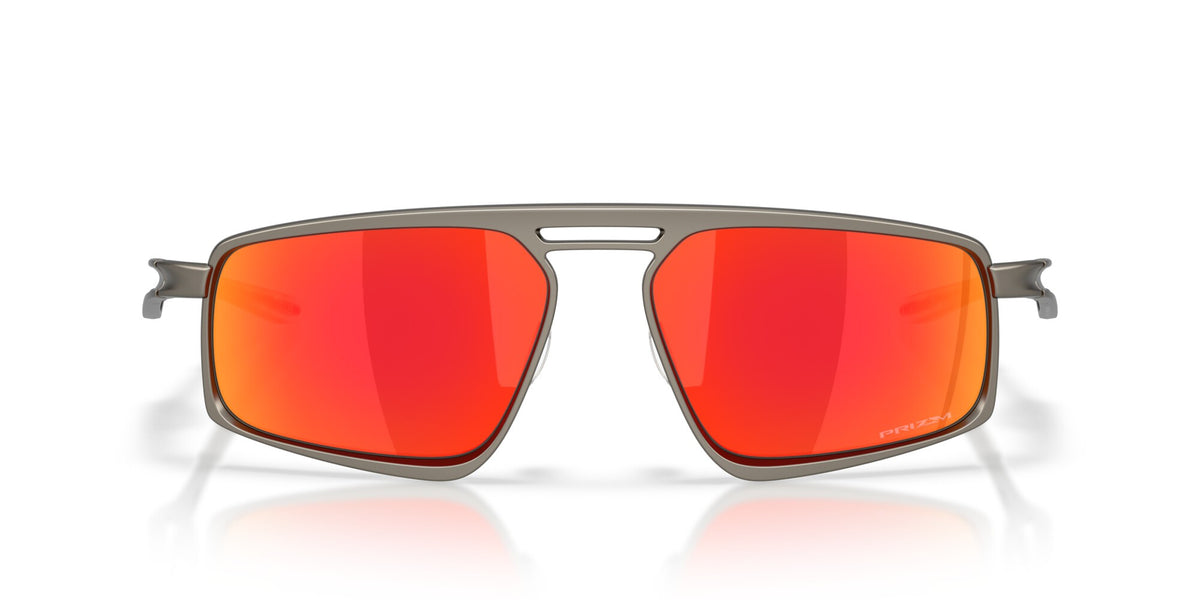 Oakley Bushwick sunglasses with matte gunmetal frame and Prizm Ruby mirror lenses, front view