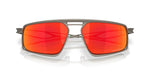 Oakley Bushwick sunglasses front view showing gunmetal frame and bold red-orange Prizm Ruby lenses