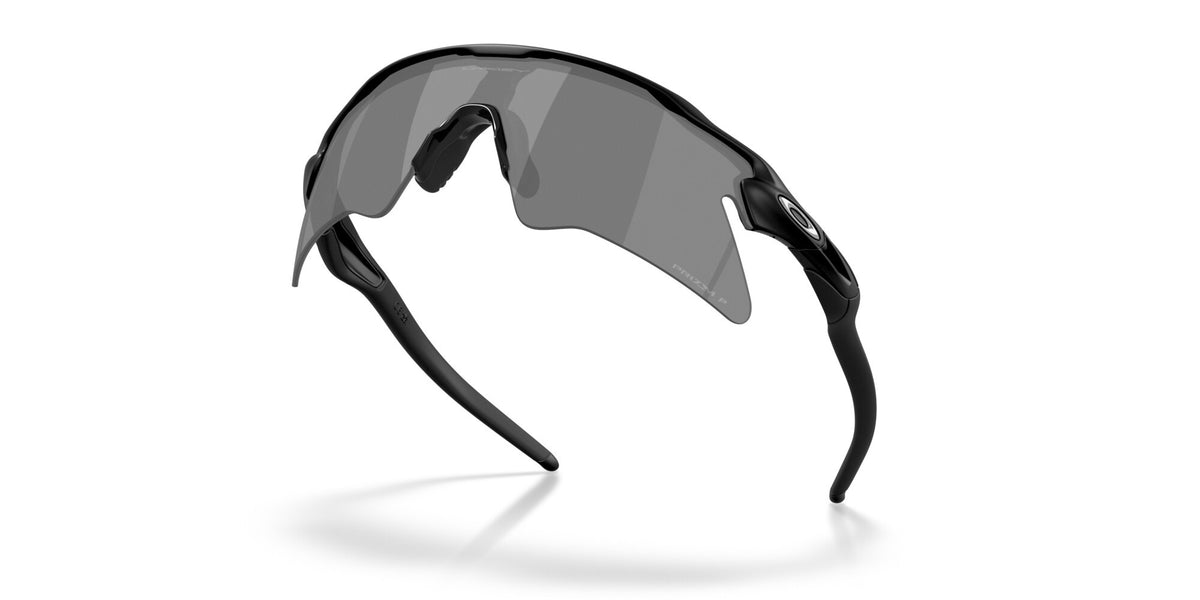 Oakley Radar EV Heater sunglasses in matte black with Prizm Black lenses, three-quarter angle view