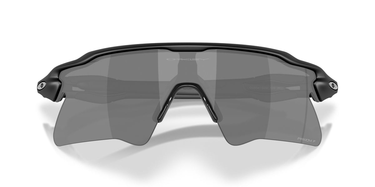 Oakley Radar EV Heater sunglasses front view showing matte black frame with wide Prizm Black polarized lens