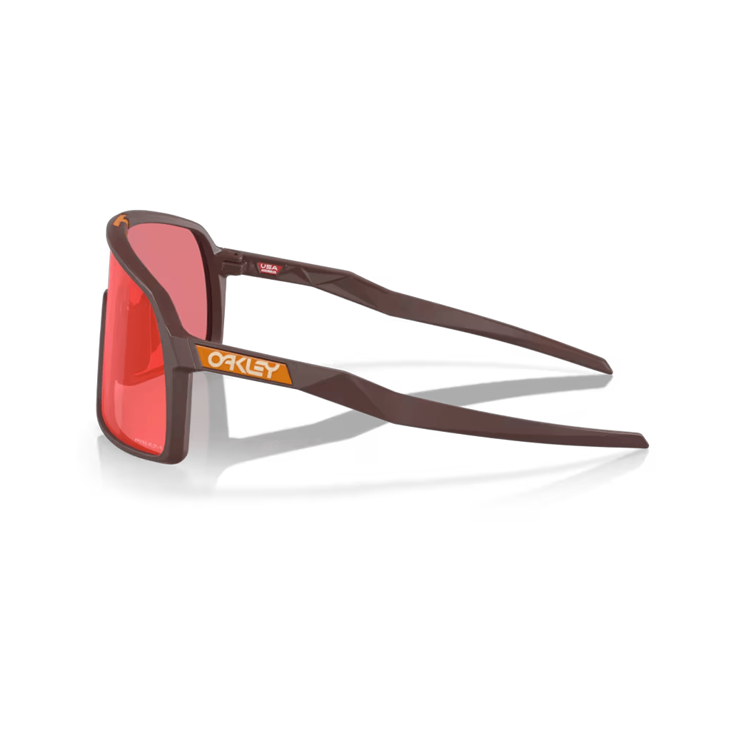 Oakley Sutro sunglasses with matte grenache frame and red Prizm trail torch lenses