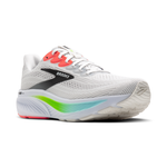 Brooks Ghost 17 men's running shoe in white with pink clay and gecko green colorway