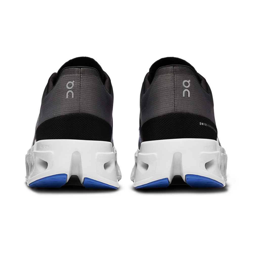 On Cloudeclipse men's running shoes in black and gray colorway, rear view