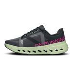 On Cloudsurfer Next women's running shoe in black with lime green sole