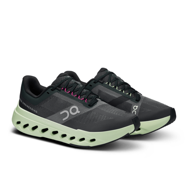 On Cloudsurfer Next women's running shoes in black with lime green sole