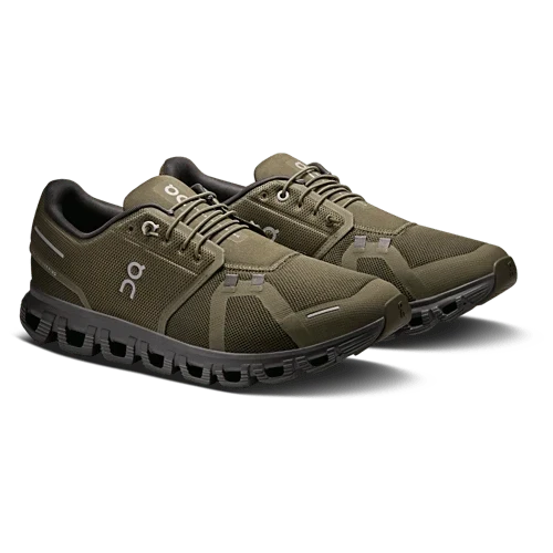 On Cloud 5 men's running shoes in olive green with black CloudTec sole