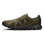 On Cloud 6 men's running shoe in olive green with black CloudTec sole, lateral view
