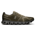 On Cloud 6 men's running shoe in olive green with dark eclipse sole, lateral view