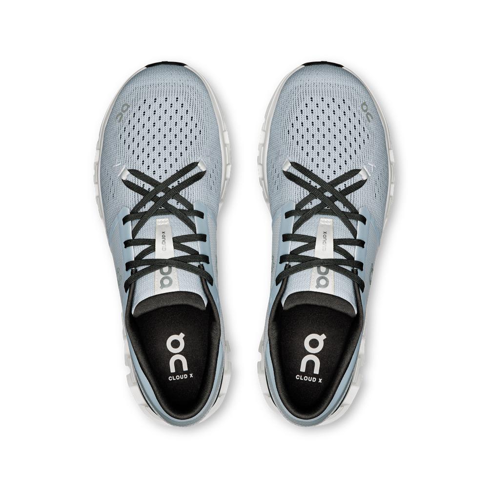 On Cloud X 4 running shoes in glacier gray colorway with breathable mesh upper