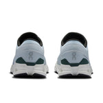On Cloud X 4 men's running shoes in glacier blue with green accents, rear view