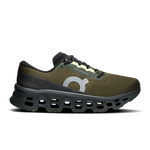 On Cloudmonster 3 running shoe in olive green and eclipse colorway with distinctive cloud sole