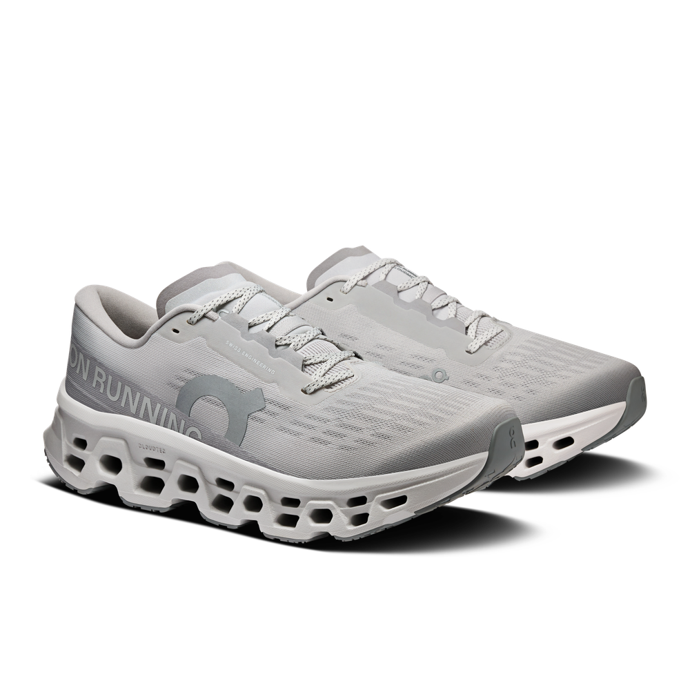 On Cloudmonster 3 running shoes in wolf gray with distinctive CloudTec sole
