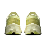 On Cloudmonster 3 running shoes in limelight green colorway, rear view showing heel design