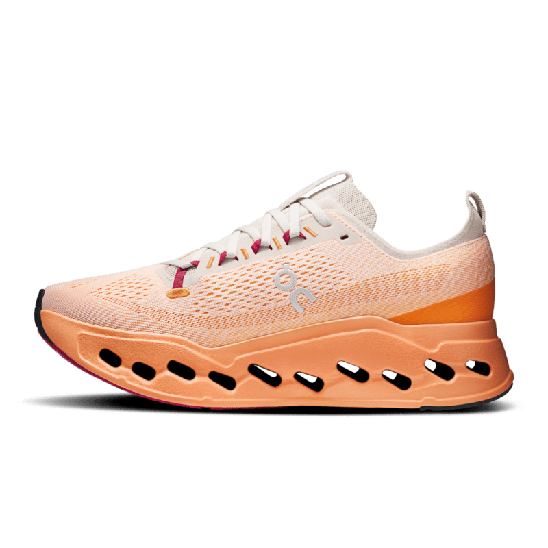 On Cloudsurfer Max men's running shoe in pearl and tangerine colorway