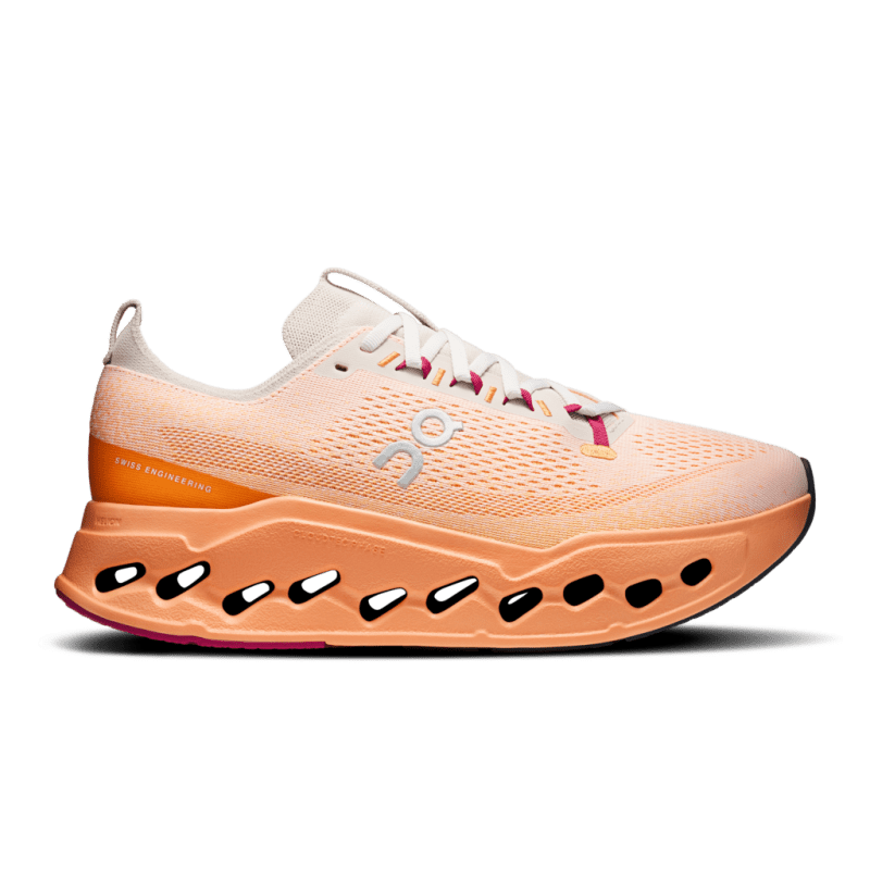 On Cloudsurfer Max men's running shoe in pearl and tangerine colorway