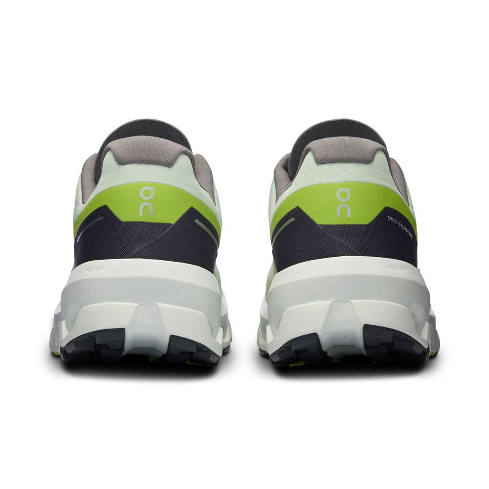 On Cloudvista 2 running shoes rear view showing lime green heel with navy accents