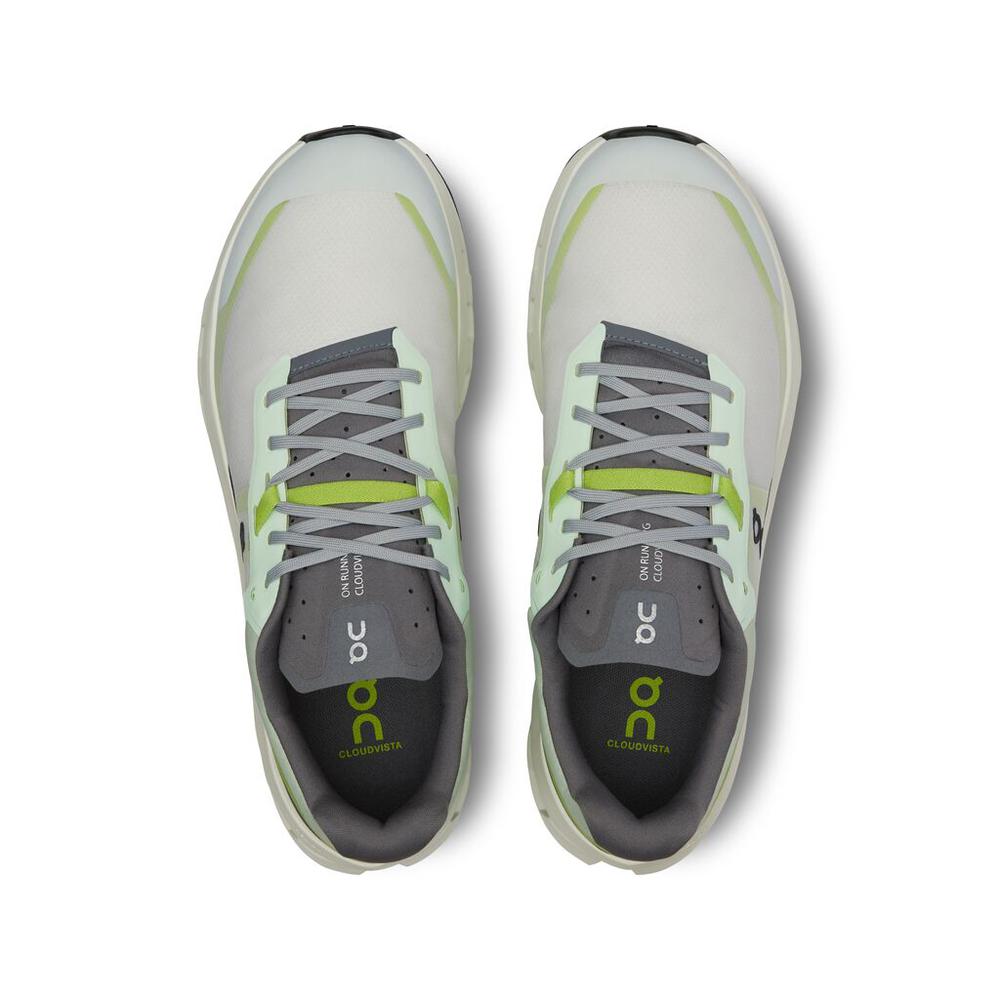 On Cloudvista 2 running shoes in lime green and yellow colorway, top view