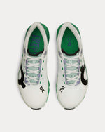 On Cloudmonster Hyper running shoes in white with mint green and black details