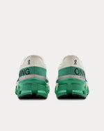 On Cloudmonster Hyper running shoes in undyed white with mint green sole and heel details