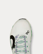 On Cloudmonster Hyper running shoe in undyed white with mint green accents