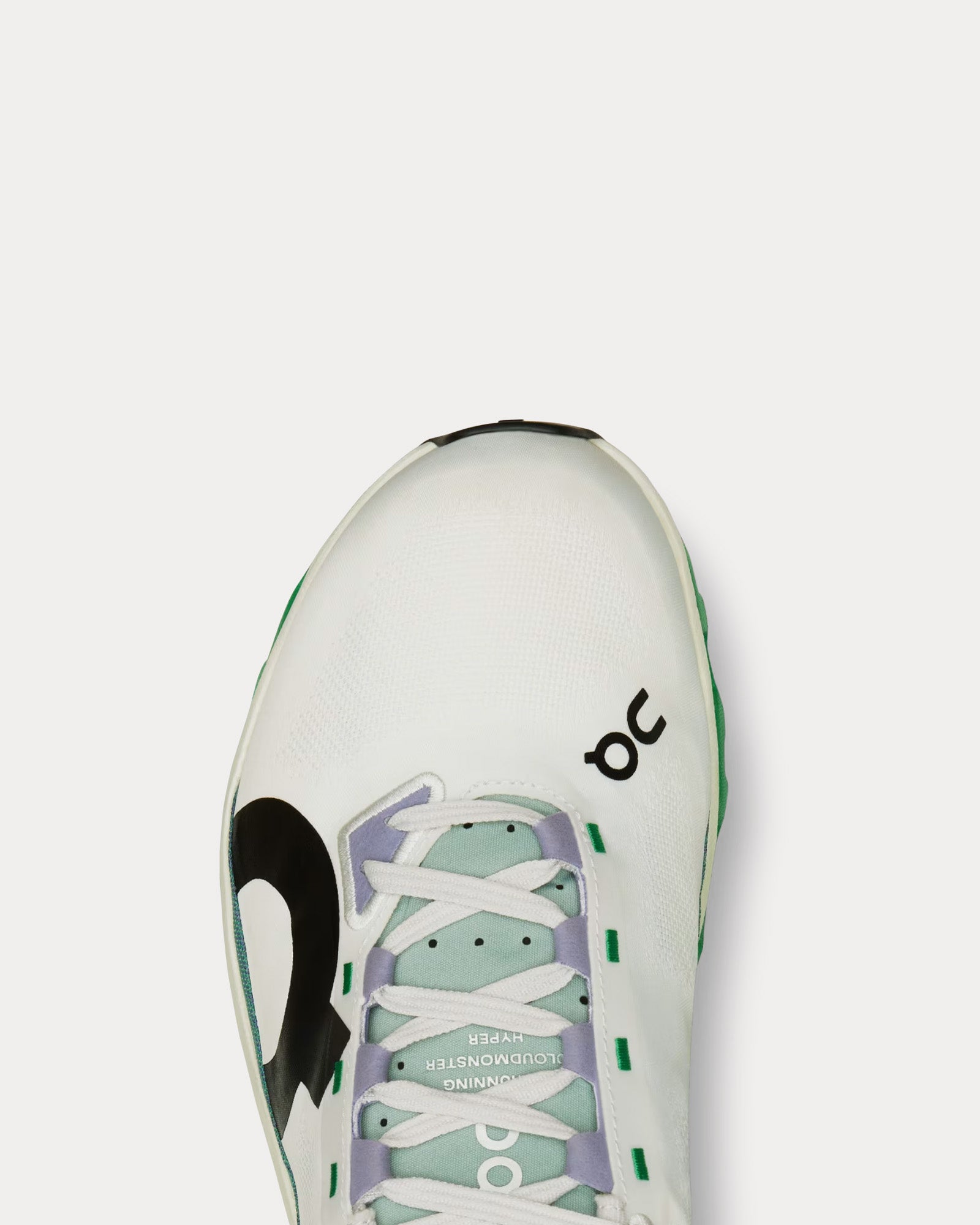 On Cloudmonster Hyper running shoe in undyed white with mint green accents
