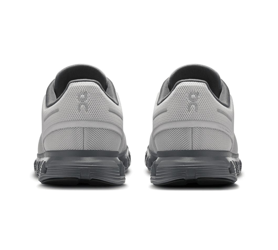 On Cloud 6 men's running shoes in Wolf Rock gray colorway, rear view pair