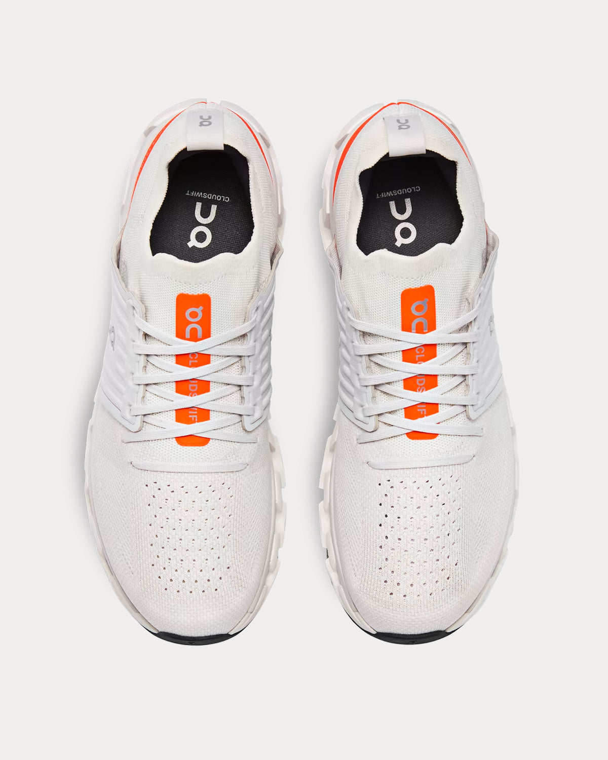 On Cloudswift 3 men's running shoes in ivory white with orange flame accents