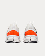 On Cloudswift 3 running shoes in ivory and flame orange colorway, rear view