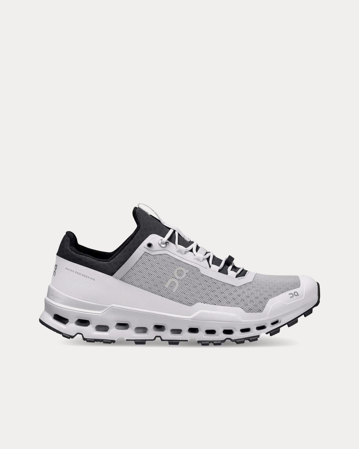 On Cloudultra men's trail running shoe in Glacier Frost gray and white colorway
