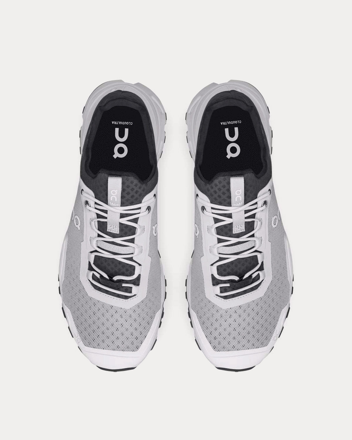 On Cloudultra men's running shoes in Glacier/Frost colorway, top-down view pair