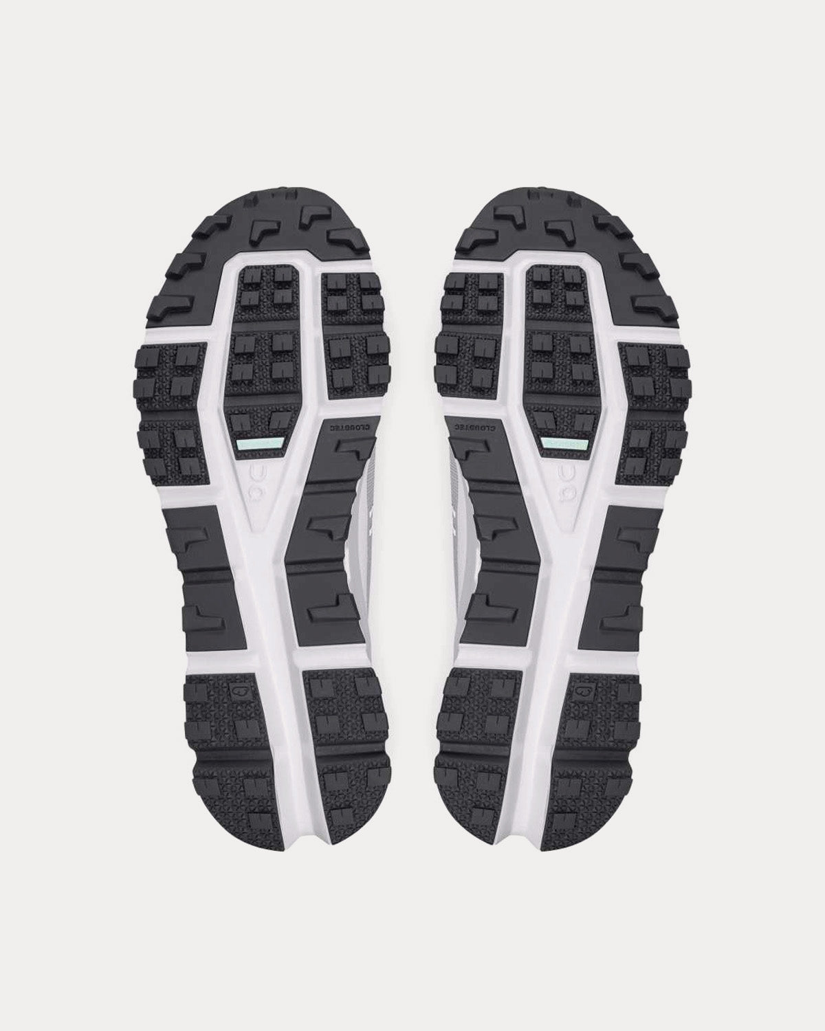 On Cloudultra running shoe outsole view showing Cloudtec technology in Glacier Frost colorway