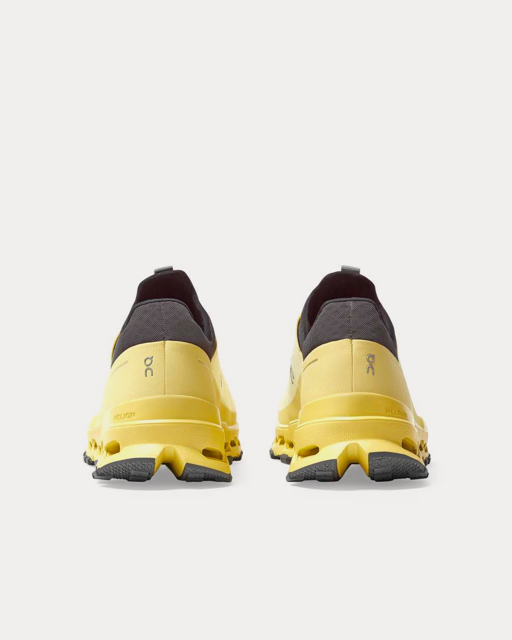 On Cloudultra men's trail running shoes in Limelight yellow and Eclipse dark colorway, rear view