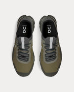 On Cloudultra men's trail running shoes in olive and eclipse colorway, top view