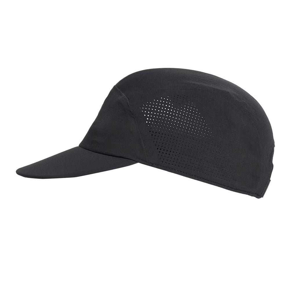 Black On Performance Cap with perforated ventilation panels on clean white background