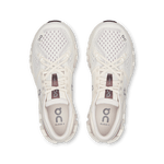 On Cloud X 4 running shoes in ivory with purple dot pattern and white laces