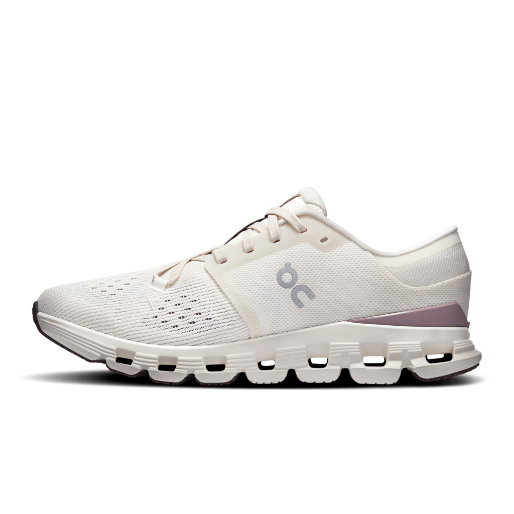 On Cloud X 4 women's running shoe in ivory and heron colorway