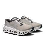 On Cloudmonster 3 running shoes in ivory and tin colorway with signature CloudTec sole