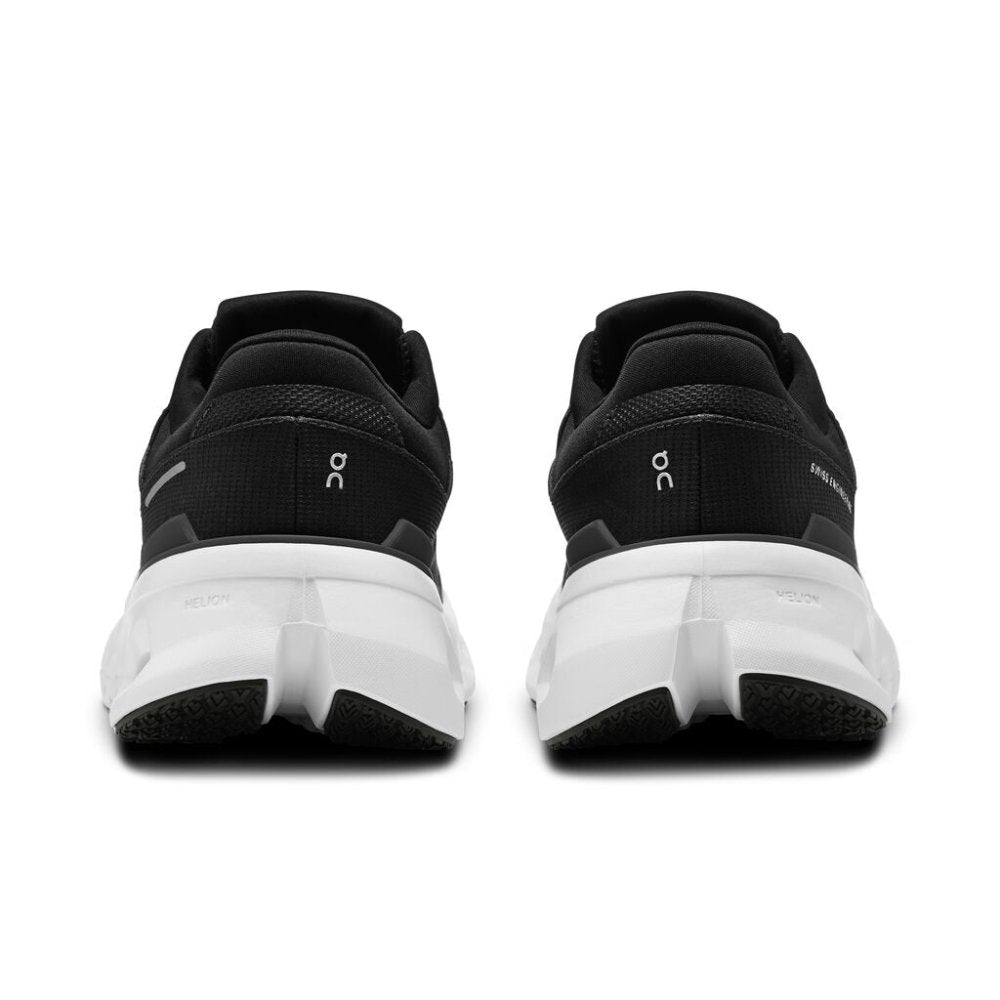 On Cloudrunner 2 women's running shoes in black with white sole, rear view