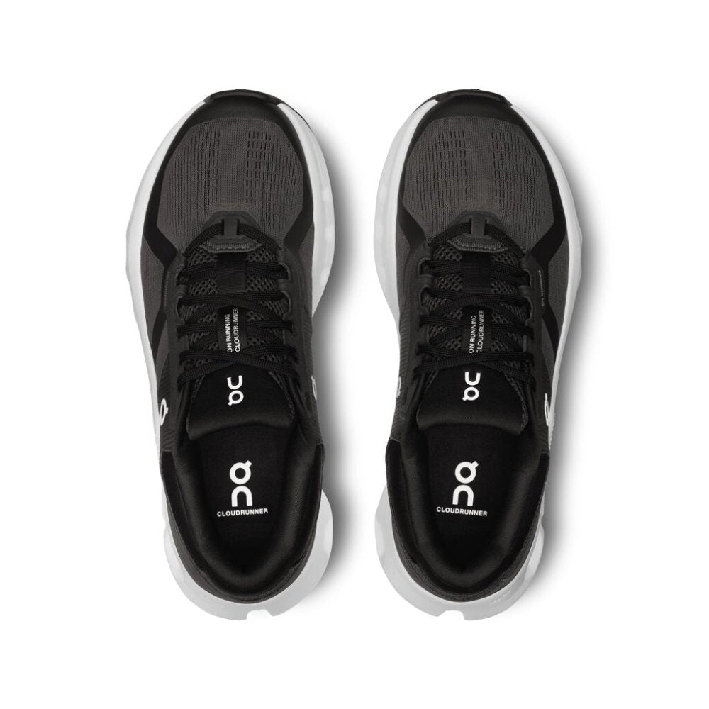 On Cloudrunner 2 women's running shoes in black and grey with white sole