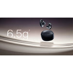 Shokz OpenDots ONE black wireless earbuds with charging case showing 6.5g weight specification