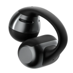 Shokz OpenDots ONE black wireless earbuds with ear hooks on white background