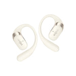 Shokz OpenFit 2 wireless earbuds in beige with open-ear design and ear hooks
