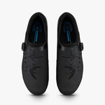 Shimano SH-RC302 black cycling shoes top view with BOA closure and blue insoles
