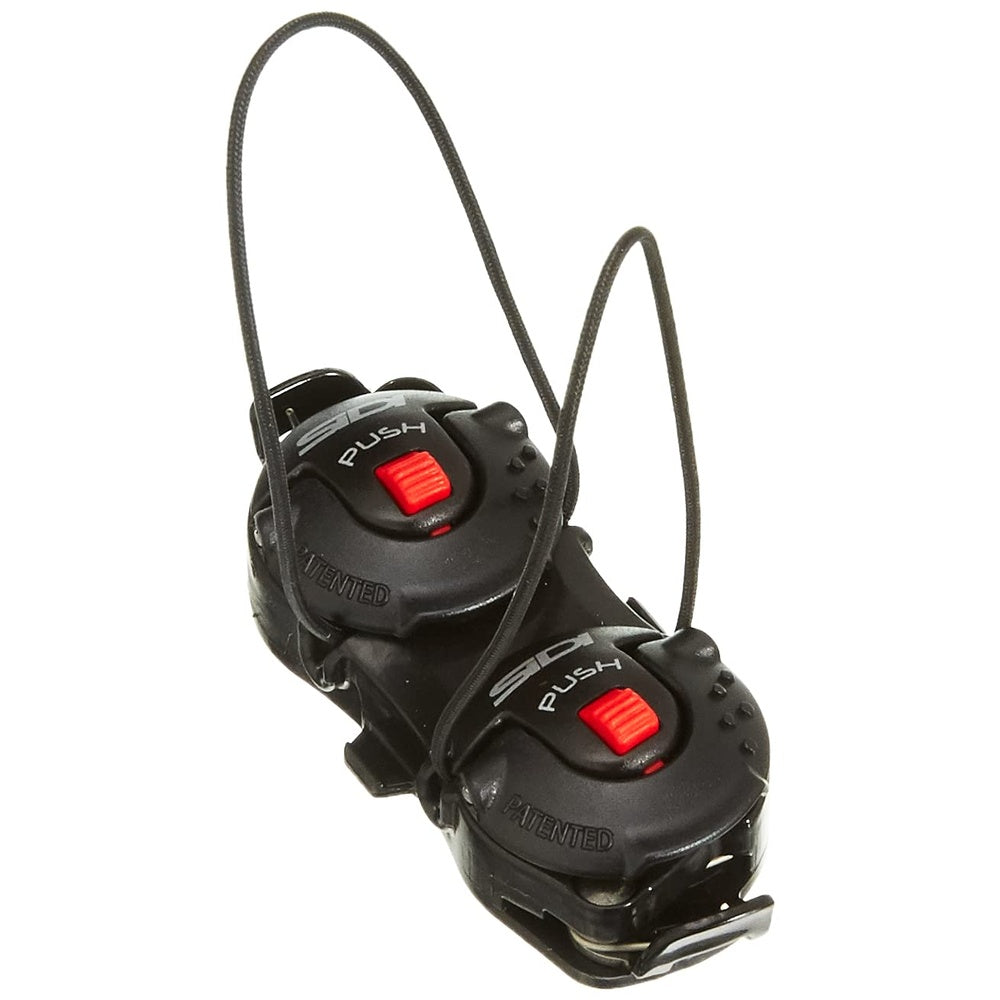 Black Sidi Shot Tiger cycling shoe closure system with red push buttons