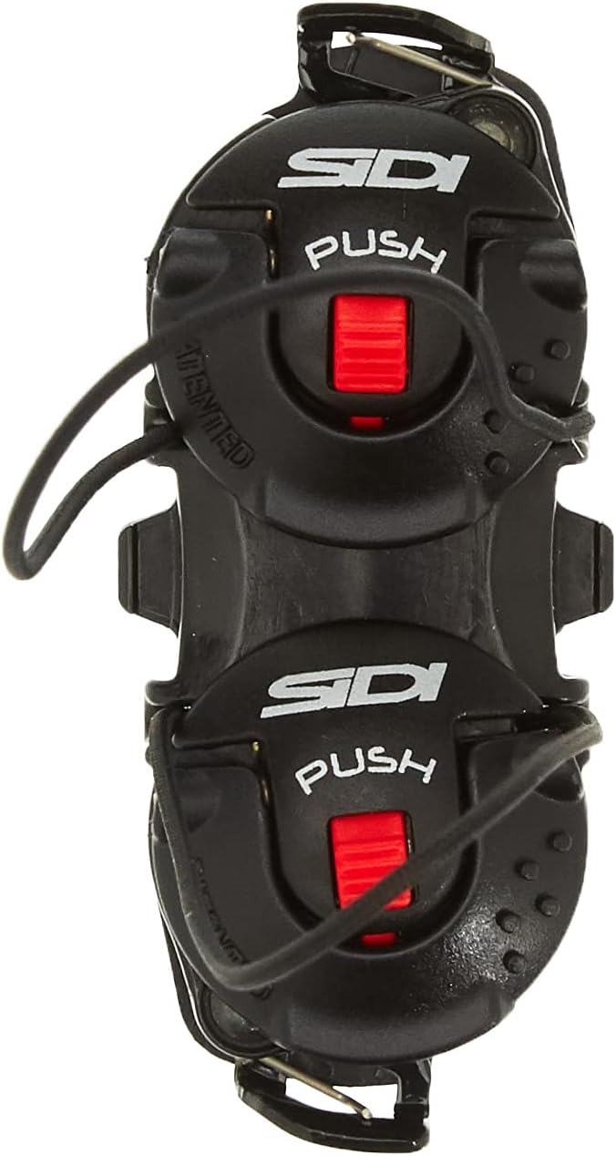 Sidi black Tecno-3 Push system bike shoe closure mechanism with red release buttons