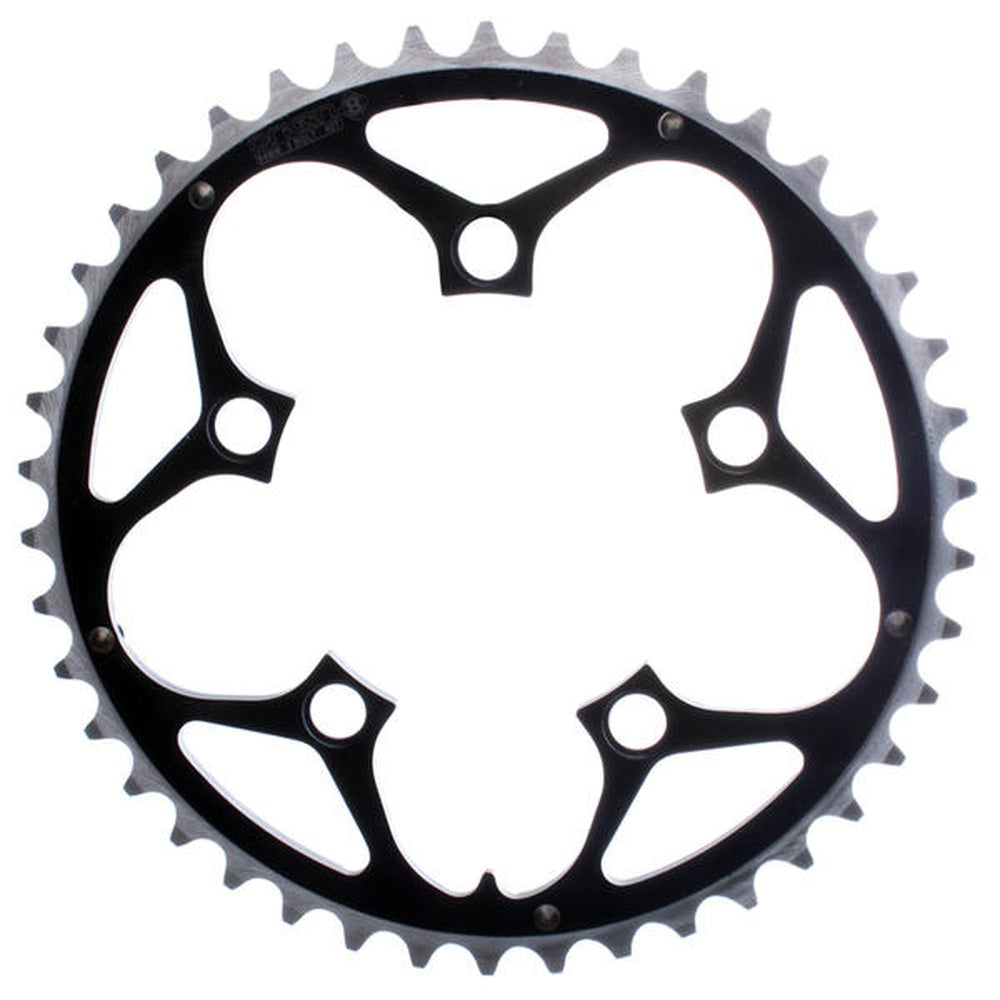 Origin8 black and silver chainring with 5-bolt pattern on white background