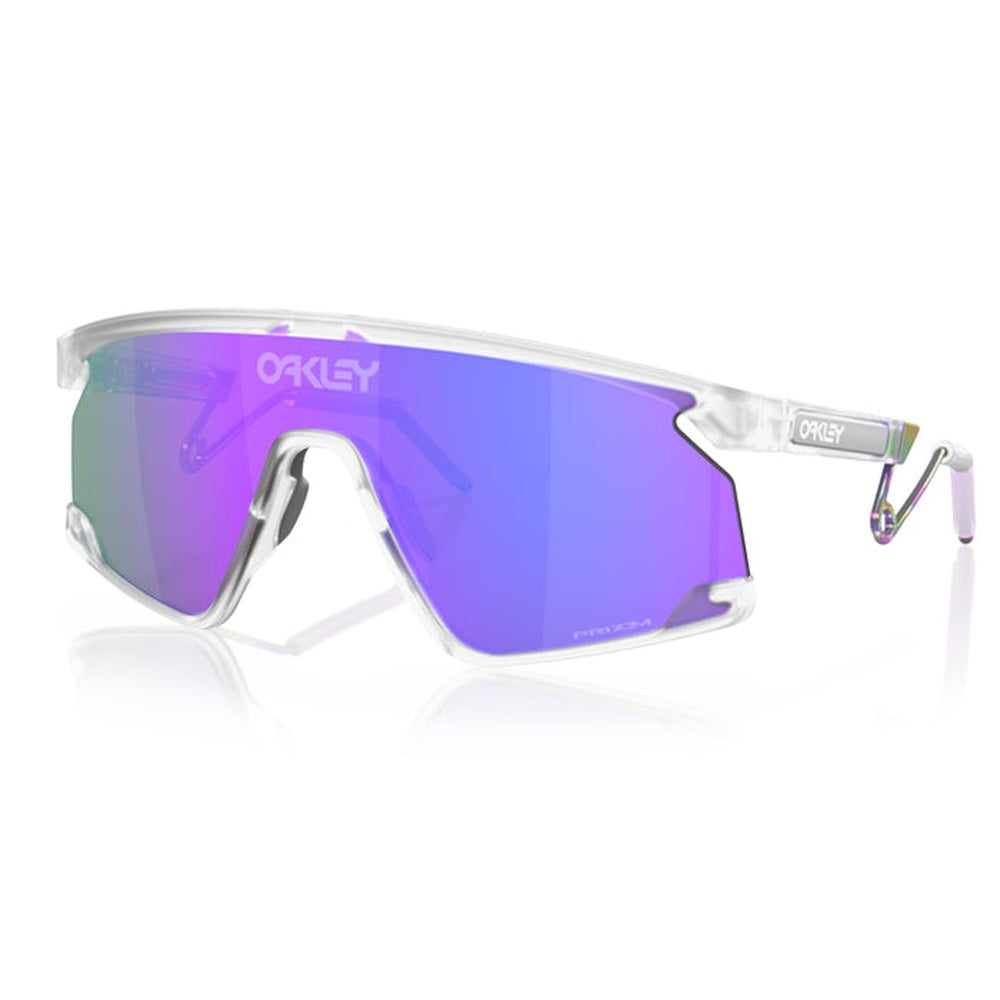 Oakley BXTR METAL sunglasses with clear frame and purple Prizm Violet lenses