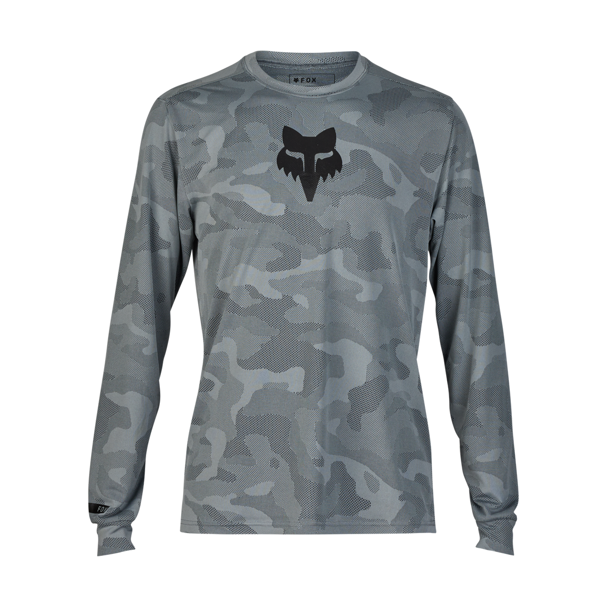 Fox Ranger Long Sleeve Jersey in gray camouflage pattern with black Fox logo on chest