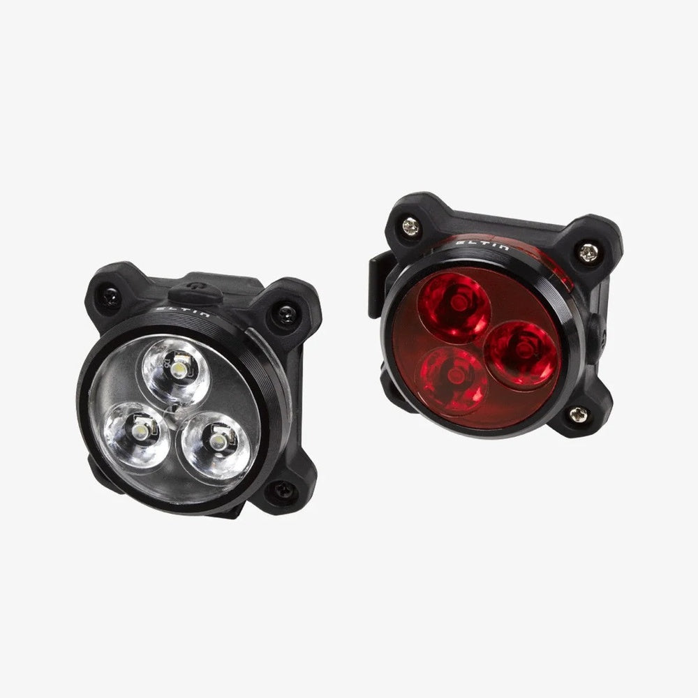 Eltin bike light set with white LED front light and red LED rear light